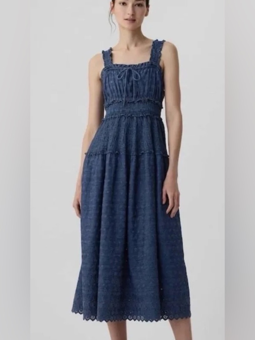 GAP x DOEN Denim-Blue Smocked Maxi Dress